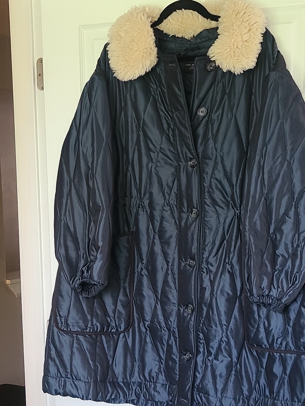 Lane Bryant Women’s Sz 20W Navy Mid-Length Quilted Button-Front Coat w/ Pockets